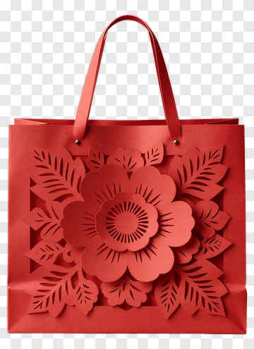 Red Paper Bag With Flower Design PNG