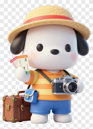 Traveling Puppy With Camera And Ticket PNG