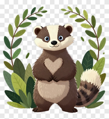 Cute Badger In Leaf Wreath PNG