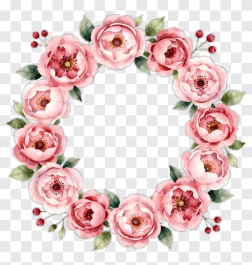 Pink Flower Wreath With Green Leaves PNG