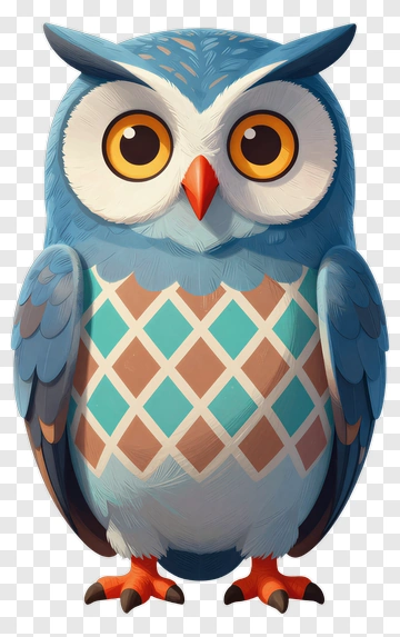 Cute Blue Owl With Diamond Pattern PNG