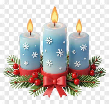 Three Lit Christmas Candles With Decorations PNG