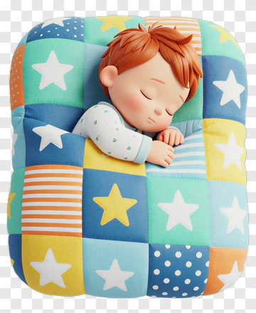 Sleeping Child On Colorful Quilt PNG