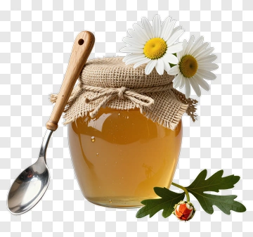 Honey Jar With Daisy And Spoon PNG