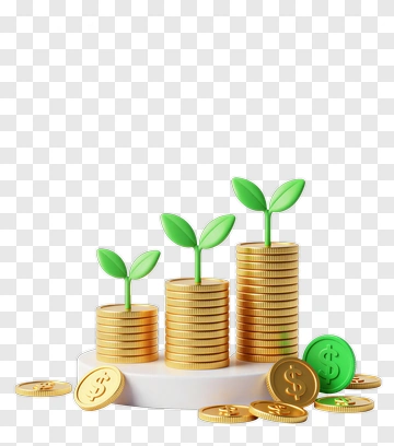Golden Coins With Growing Plants PNG