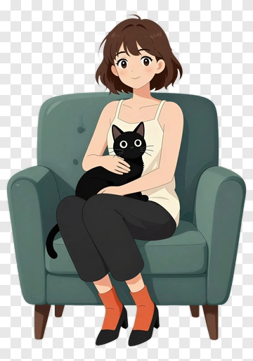 Woman Holding Black Cat PNG