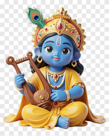 Blue-skinned Child Deity Playing Harmonium PNG