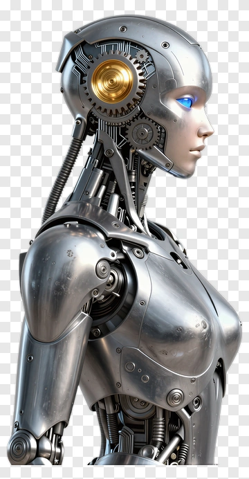Female Android Robot With Blue Eyes PNG