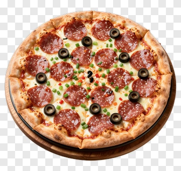 Pepperoni Pizza With Olives And Green Onions PNG
