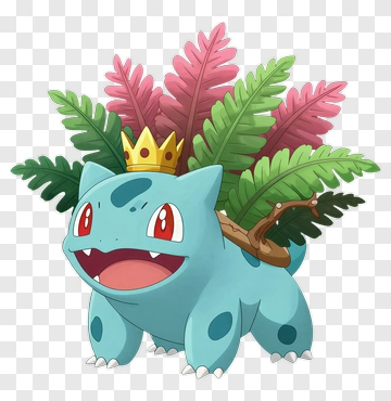 Bulbasaur With Crown And Ferns PNG