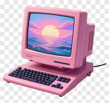 Pink Retro Computer Displaying Sunset PNG