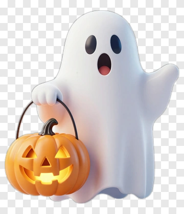 Cute Ghost Holding Halloween Pumpkin PNG