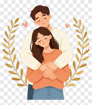 Happy Couple Hugging With Hearts PNG