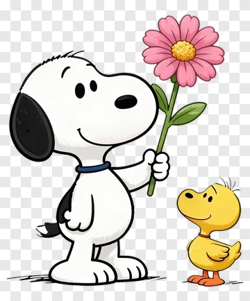 Snoopy Holding Flower For Woodstock PNG