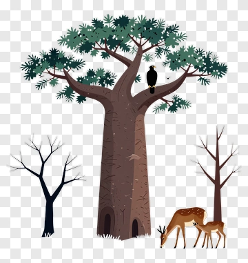 Bushy Tree With Deer And Eagle PNG