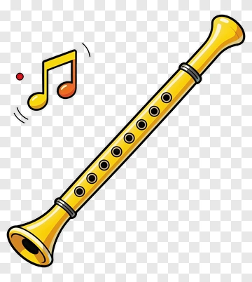 Yellow Flute With Musical Note PNG
