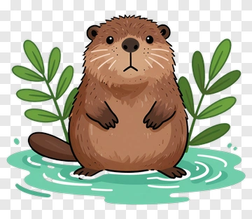 Cute Beaver In Water PNG