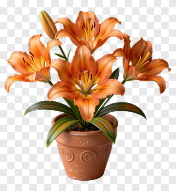 Orange Lily In Terracotta Pot PNG