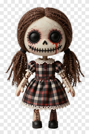 Skull-faced Doll In Plaid Dress PNG