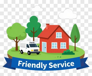 Friendly Service House And Van PNG