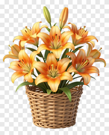 Orange Lily In Wicker Basket PNG