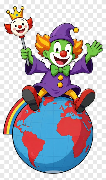 Clown Riding Globe With Rainbow PNG
