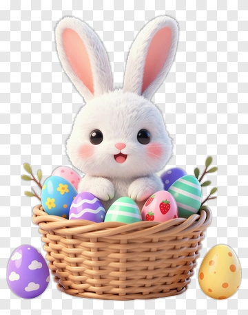 Cute Rabbit With Easter Eggs PNG