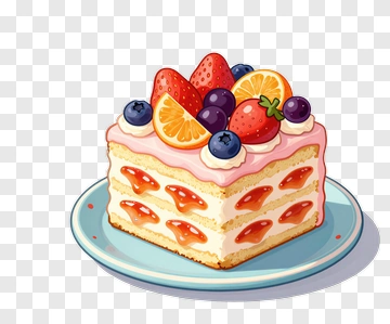 Slice Of Fruit Cake With Strawberries And Blueberries PNG