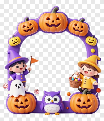 Halloween Frame With Witch Owl And Pumpkins PNG