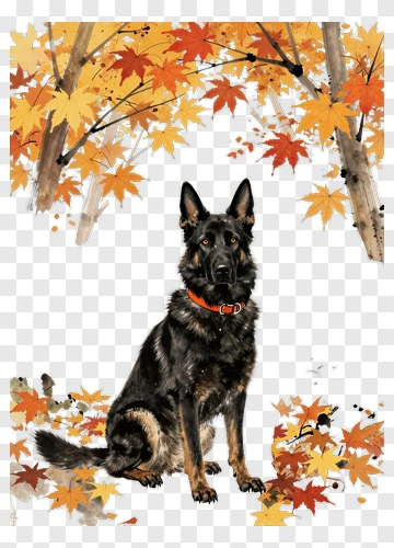 German Shepherd In Autumn Leaves PNG