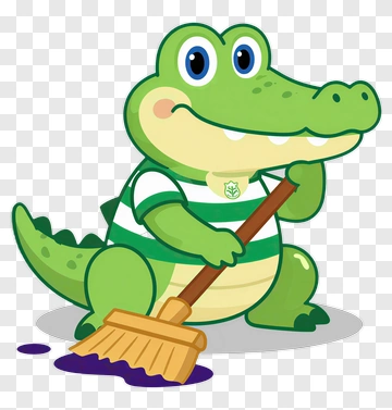 Green Crocodile Cleaning With Broom PNG
