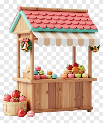 Colorful Fruit Stand With Macarons And Strawberries PNG