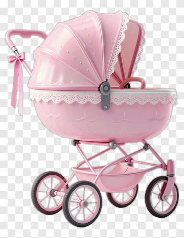Pink Doll Stroller With Lace Trim PNG