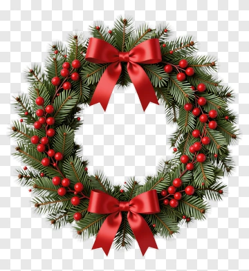 Christmas Wreath With Red Ribbon And Berries PNG
