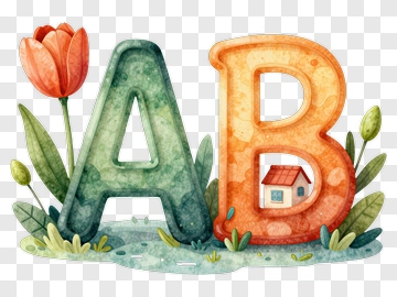 Watercolor Letters A And B With Flowers And House PNG