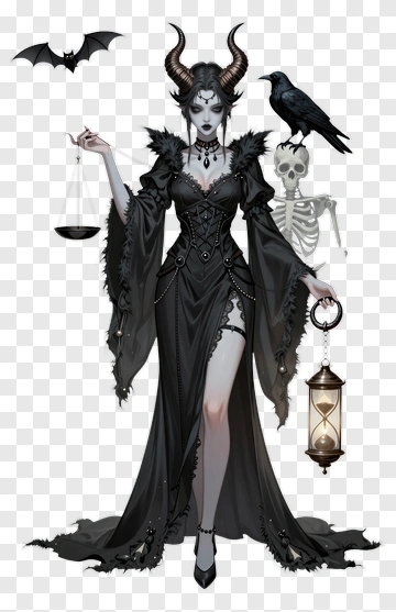 Demoness Holding Scales And Lantern PNG