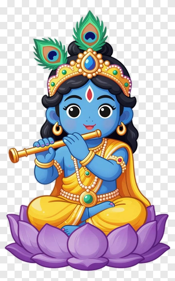 Blue Krishna Playing Flute On Lotus PNG