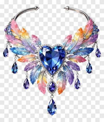 Elegant Rainbow Feather Necklace PNG