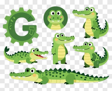 Green Crocodile Characters With Letter G PNG