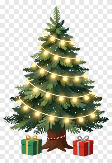 Christmas Tree With Gifts And Lights PNG