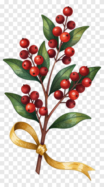 Berry Bush With Gold Ribbon PNG