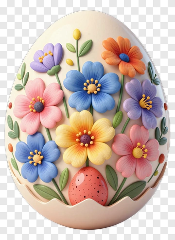 Easter Egg With Colorful Flowers PNG
