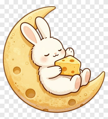 Cute Rabbit Sleeping On Moon With Cheese PNG