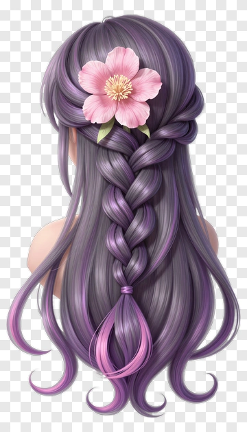 Purple Hair With Pink Flower PNG