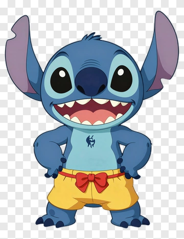 Stitch In Yellow Shorts With Red Bow PNG