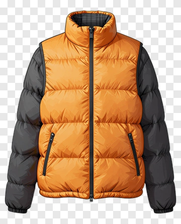 Orange And Black Puffer Jacket PNG