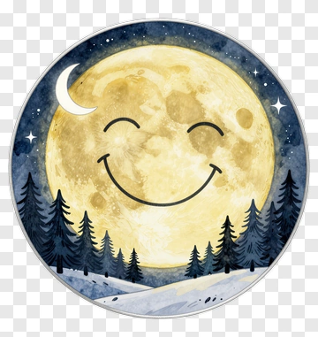 Smiling Moon Over Snowy Forest PNG