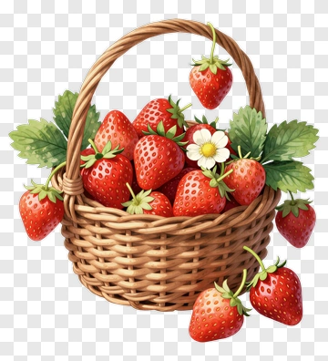 Strawberries In A Wicker Basket PNG