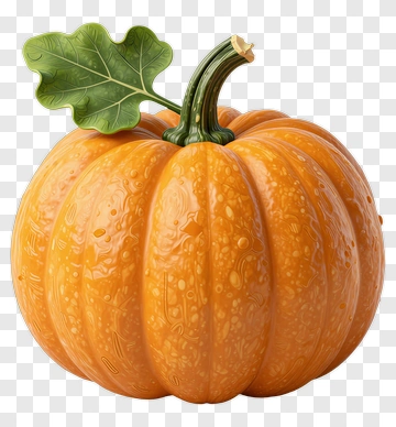 Orange Pumpkin With Green Leaf PNG