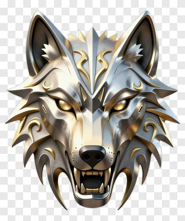 Metallic Wolf Head With Golden Accents PNG
